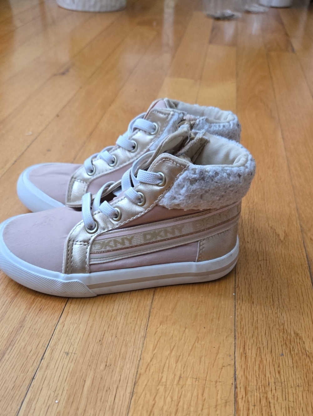 DKNY Blush Pink and Metallic Gold Kids High-Top Sneakers